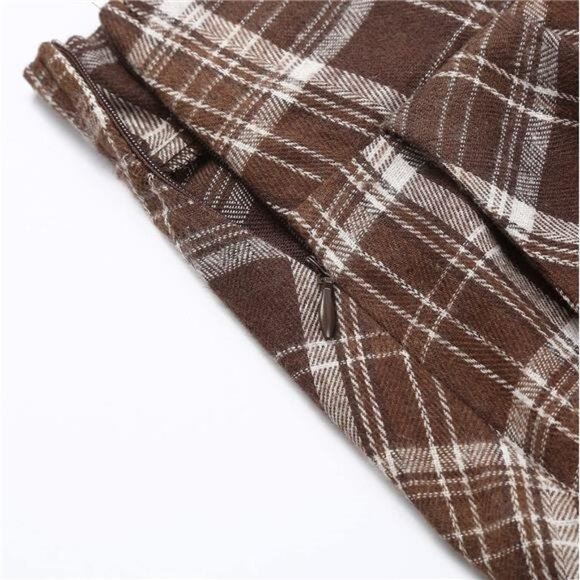 Plaid Skirt for Womens High Waist Aline Pleated Midi Skirts - Picture 4 of 6